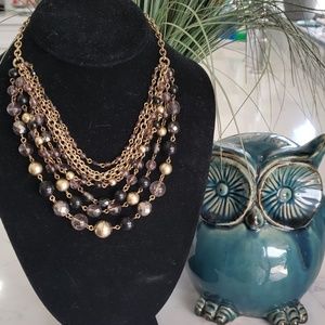 Lia Sophia Pearl And Gold Chain Layered Statement Necklace